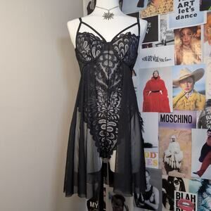 Gothic Sheer Lace Teddy Lingerie